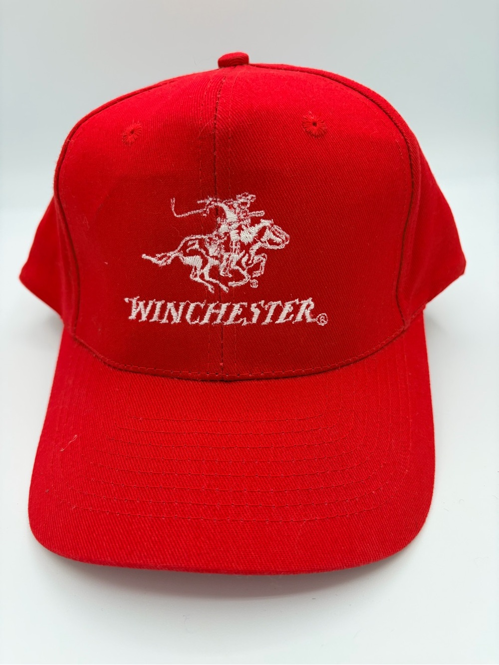 Winchester, ammunition, hat, red snapback, cap, KC caps, horse and writer logo